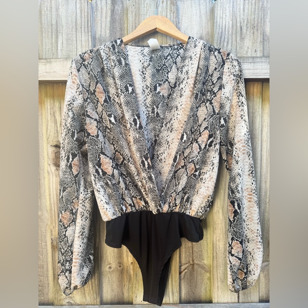 Windsor Plunge Front Snake Print Bodysuit